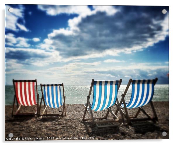 Four deckchairs on the beach at Brighton, East Sus Acrylic by Richard Harris