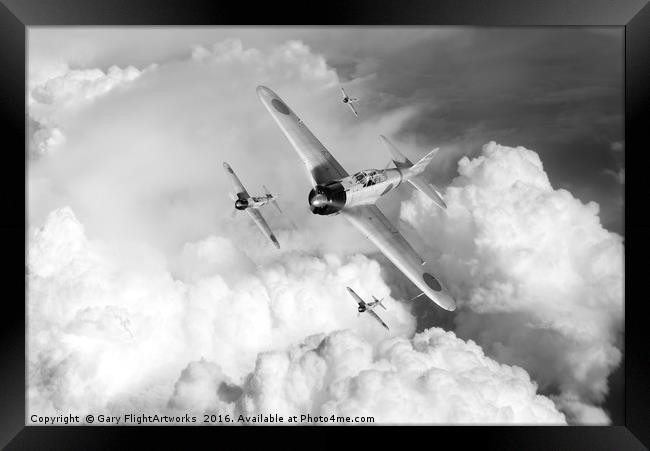 Japanese A6M Zero fighters B&W version Framed Print by Gary Eason