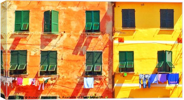 Washing lines of Vernazza, Cinque Terre, Liguria,  Canvas Print by Richard Harris