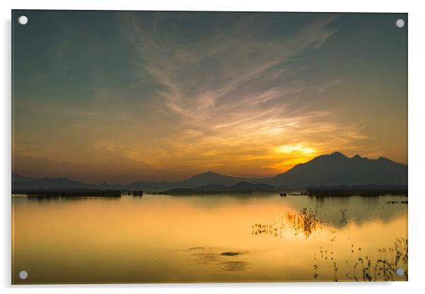 Sunset on the lake Acrylic by Pham Do Tuan Linh