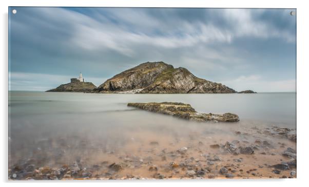 Mumbles lighthouse - Long exposure. Acrylic by Bryn Morgan