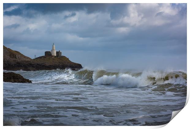 Mumbles lighthouse the wave. Print by Bryn Morgan