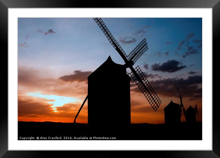 Sunset Windmills Framed Mounted Print by Alan Crawford