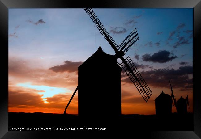 Sunset Windmills Framed Print by Alan Crawford