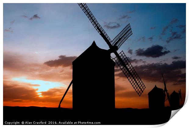 Sunset Windmills Print by Alan Crawford