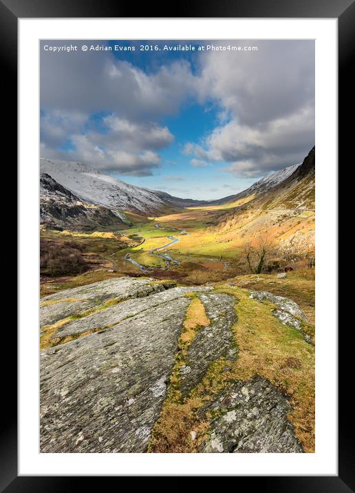Nant Ffrancon Valley In Snowdonia Framed Mounted Print by Adrian Evans