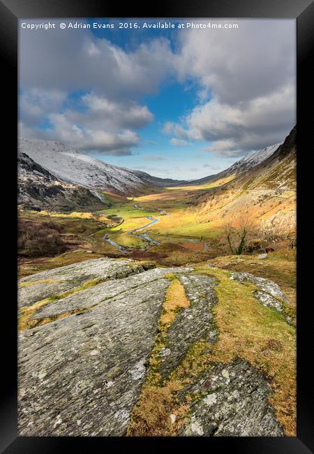 Nant Ffrancon Valley In Snowdonia Framed Print by Adrian Evans