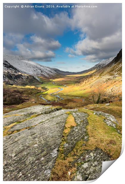 Nant Ffrancon Valley In Snowdonia Print by Adrian Evans