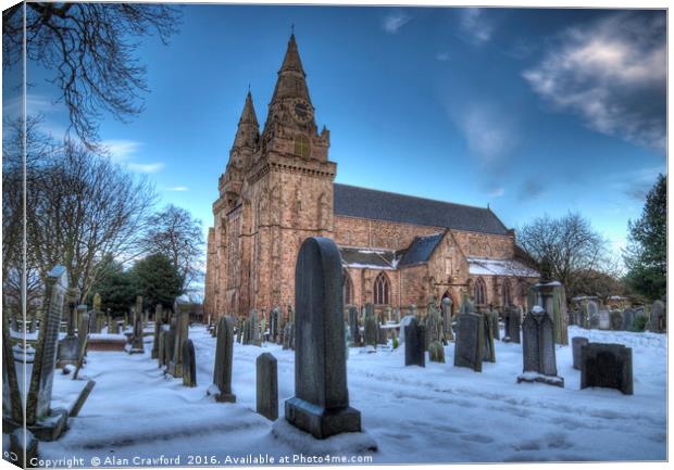 Eerie Church and Graveyard Canvas Print by Alan Crawford