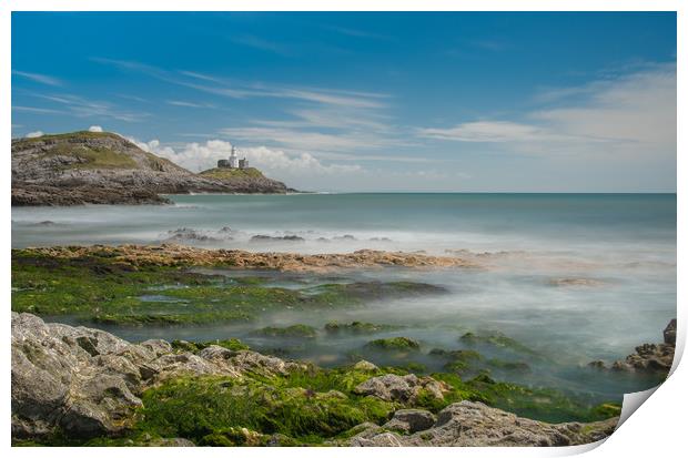 Mumbles lighthouse a with misty sea. Print by Bryn Morgan