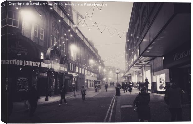 Bank Hey Street, Blackpool, at night in the mist Canvas Print by David Graham
