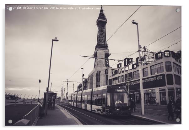 Tram at Blackpool Tower Tram stop Acrylic by David Graham