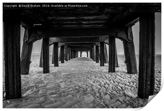 Underside of old Jetty at St Annes beach Print by David Graham