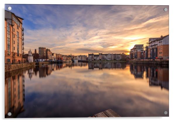 A winters Sunset at the Shore, Leith Acrylic by Miles Gray