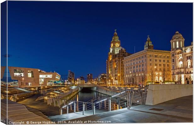 A Quiet Twilight at Liverpools Pier Head Canvas Print by George Hopkins