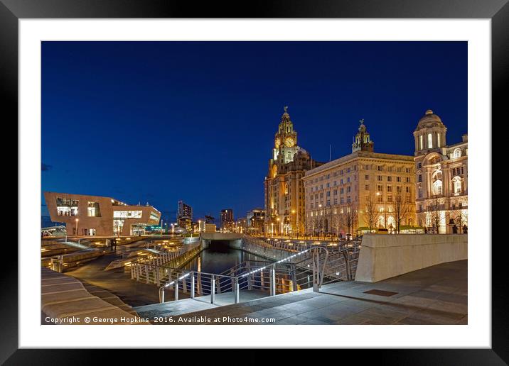 A Quiet Twilight at Liverpools Pier Head Framed Mounted Print by George Hopkins