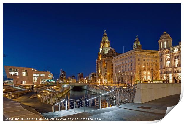 A Quiet Twilight at Liverpools Pier Head Print by George Hopkins