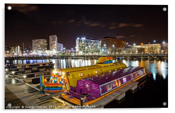 Yellow Submarine at Albert Dock in Liverpool Acrylic by George Hopkins