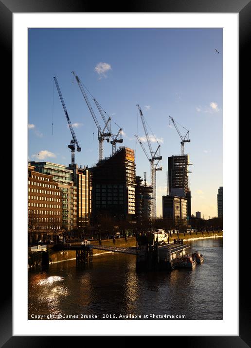Construction Cranes on South Bank London Framed Mounted Print by James Brunker