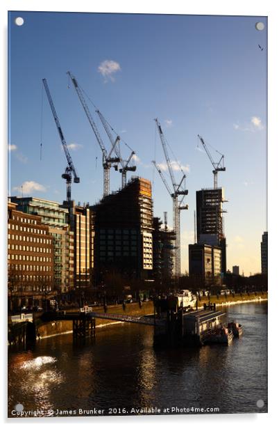Construction Cranes on South Bank London Acrylic by James Brunker