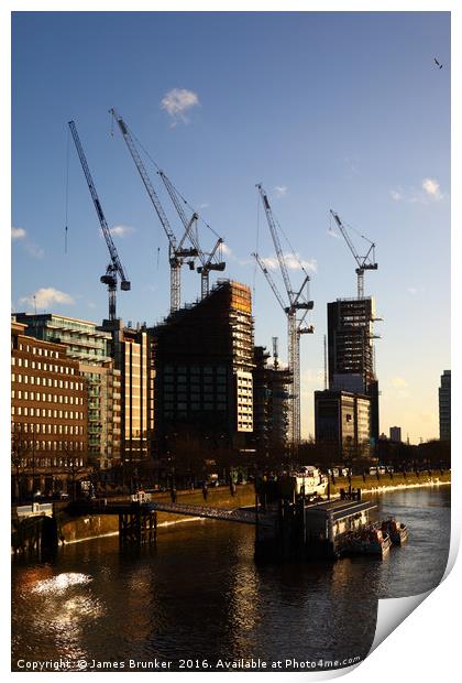 Construction Cranes on South Bank London Print by James Brunker
