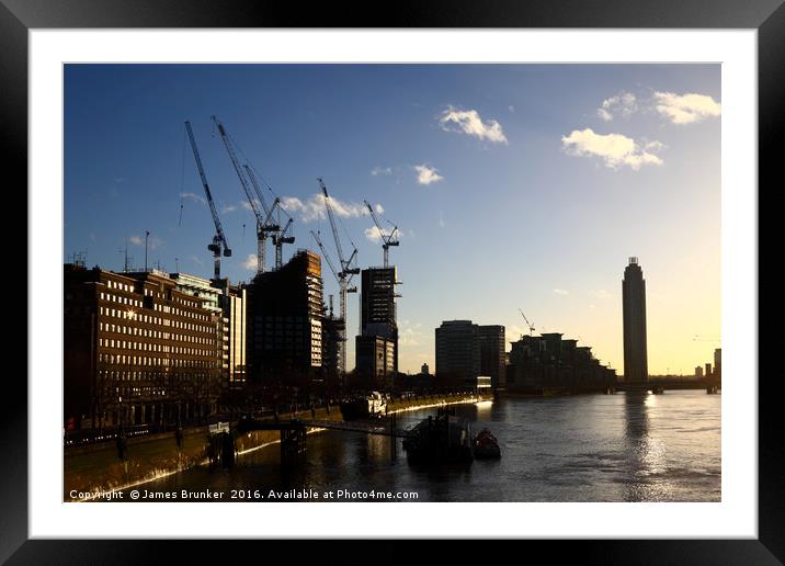 Building Sites along River Thames London Framed Mounted Print by James Brunker