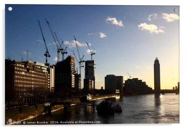 Building Sites along River Thames London Acrylic by James Brunker