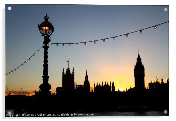 London Sunset Silhouettes Acrylic by James Brunker
