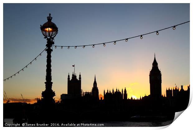 London Sunset Silhouettes Print by James Brunker