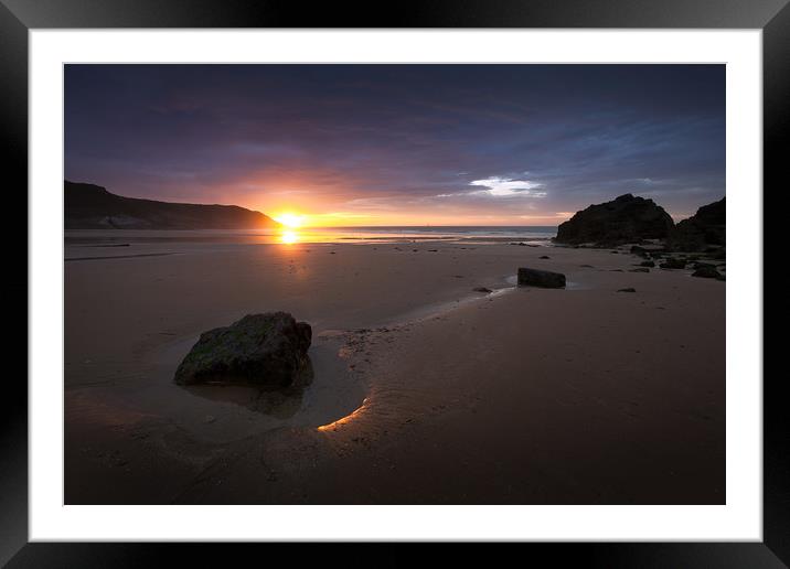 Caswell Bay sunrise Framed Mounted Print by Leighton Collins