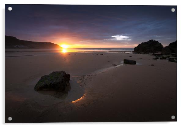 Caswell Bay sunrise Acrylic by Leighton Collins