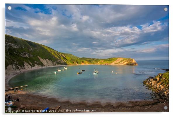 Last Light at Lovely Lulworth Cove Acrylic by George Hopkins