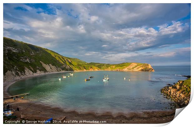 Last Light at Lovely Lulworth Cove Print by George Hopkins