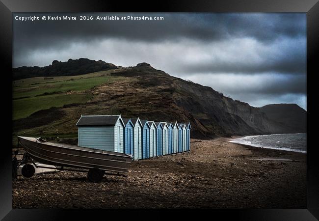 Charmouth cold stormy beach Framed Print by Kevin White