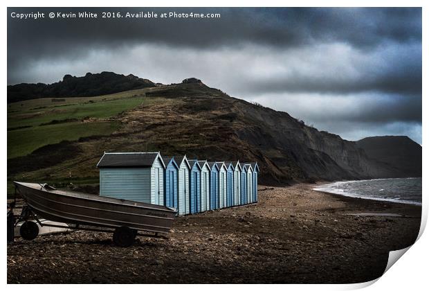 Charmouth cold stormy beach Print by Kevin White
