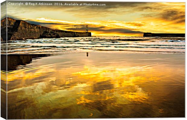 Sunrise at Seaham Pier and The Slope. Canvas Print by Reg K Atkinson
