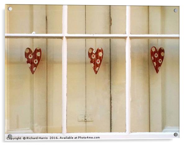 Decorative hearts displayed inside shuttered windo Acrylic by Richard Harris