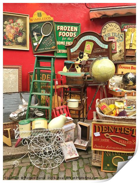 Antiques for sale, Portobello Road Market, London Print by Richard Harris