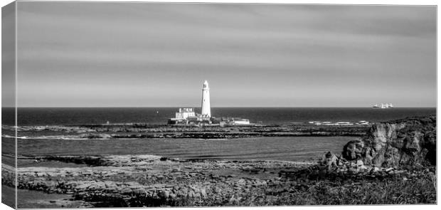 Landscape and the Lighthouse in black and white Canvas Print by Naylor's Photography
