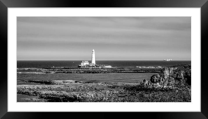 Landscape and the Lighthouse in black and white Framed Mounted Print by Naylor's Photography