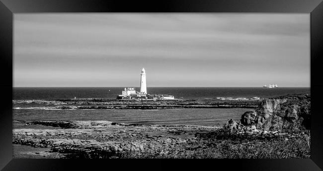 Landscape and the Lighthouse in black and white Framed Print by Naylor's Photography