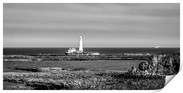 Landscape and the Lighthouse in black and white Print by Naylor's Photography