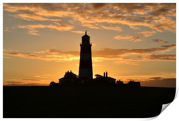 Sunset at Happisburgh Lighhouse Print by Sharon Breeze