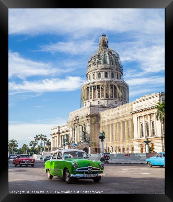 Cars in front of El Capitolio Framed Print by Jason Wells