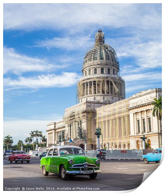 Cars in front of El Capitolio Print by Jason Wells