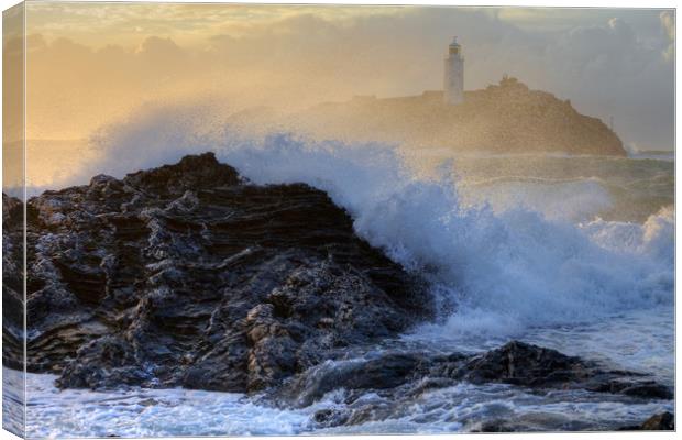 Godrevy Lighthouse, Gwithian, Cornwall Canvas Print by Jonathan Smith