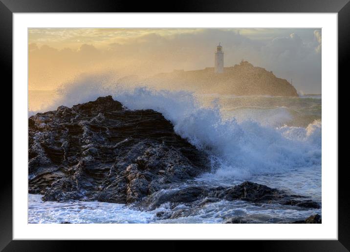 Godrevy Lighthouse, Gwithian, Cornwall Framed Mounted Print by Jonathan Smith