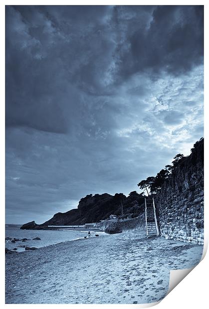 Meadfoot Beach, Torquay, Devon, b&w Print by K. Appleseed.