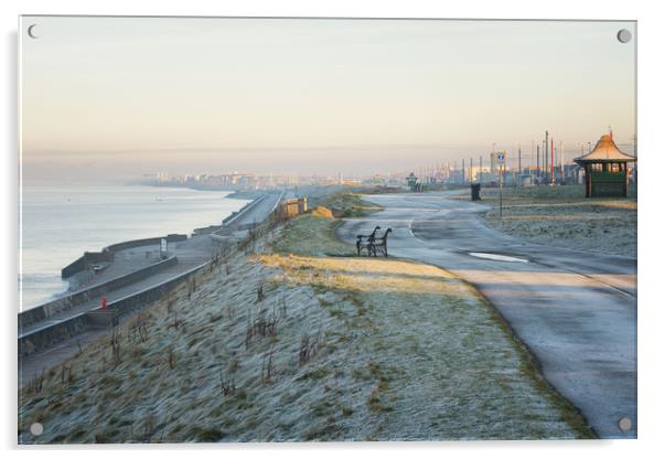Frosty morning at Bispham, Blackpool. Acrylic by Phil Clayton
