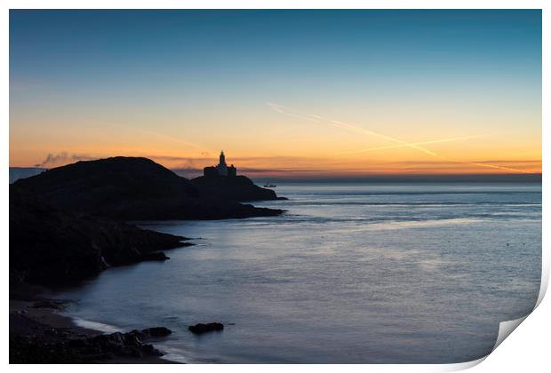 Mumbles lighthouse at sunrise.  Print by Bryn Morgan
